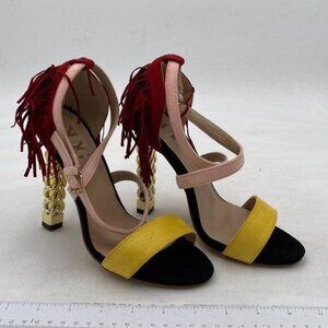 Women's Fringe Heels Ankle Strap Faux Suede Chunky Heel Shoes